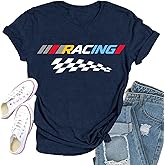 Qskall Racing Shirts for Women Race Day T Shirt Racing Plaid Tee Tops