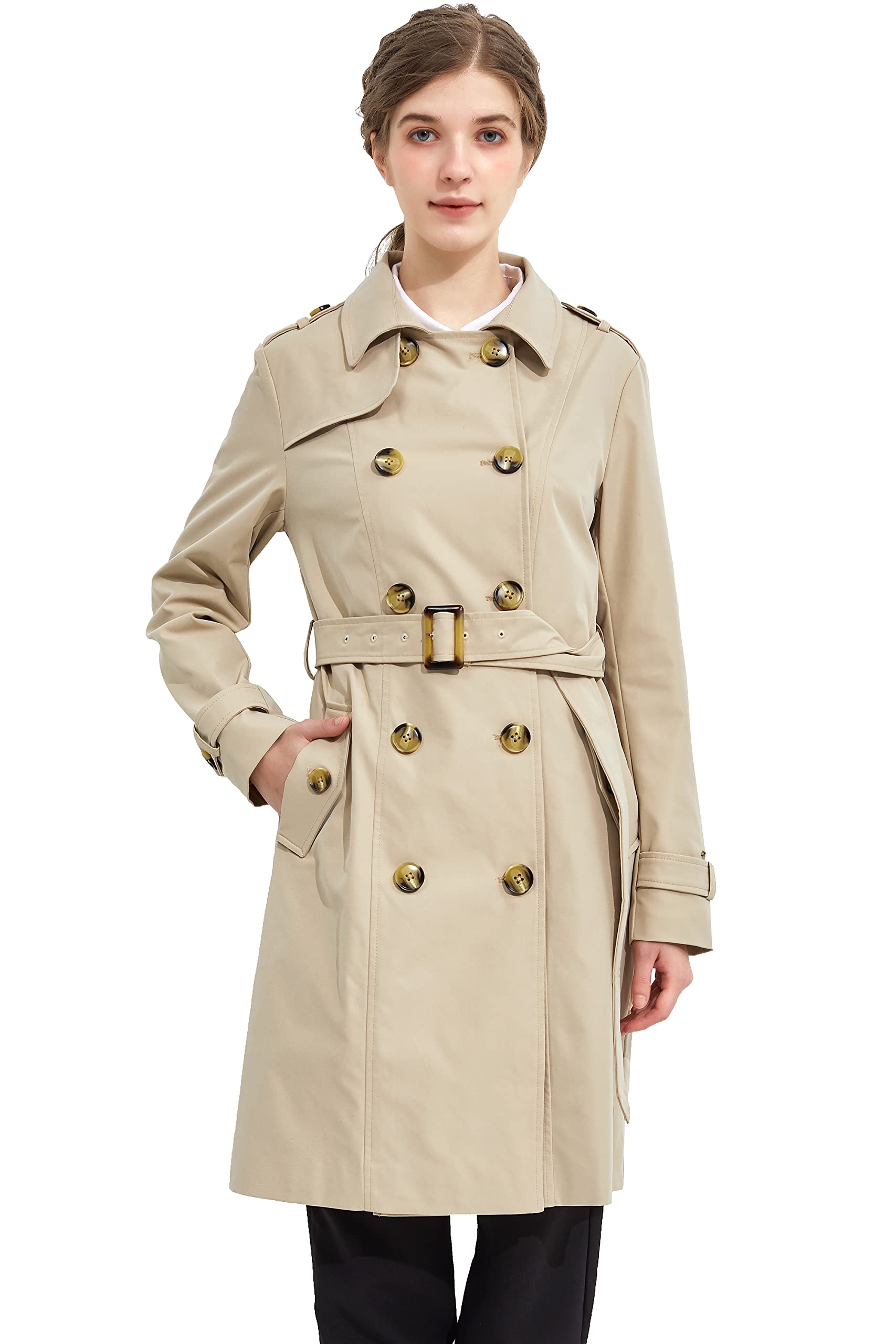 Orolay Women's Mid-length Trench Coat Double Breasted Dress Jacket Classic Lapel Slim Overcoat with Belt