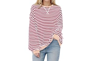 NBXNZWF Oversized Sweatshirts for Women Striped Color Block Long Sleeve Round Neck Sports Casual Loose Fitting Pullover Tops