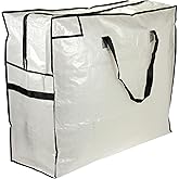 Household Essentials 2622 MightyStor Large Storage Bag with Handles | Clothing and Linen Storage Bag | White Tarp with Black Trim