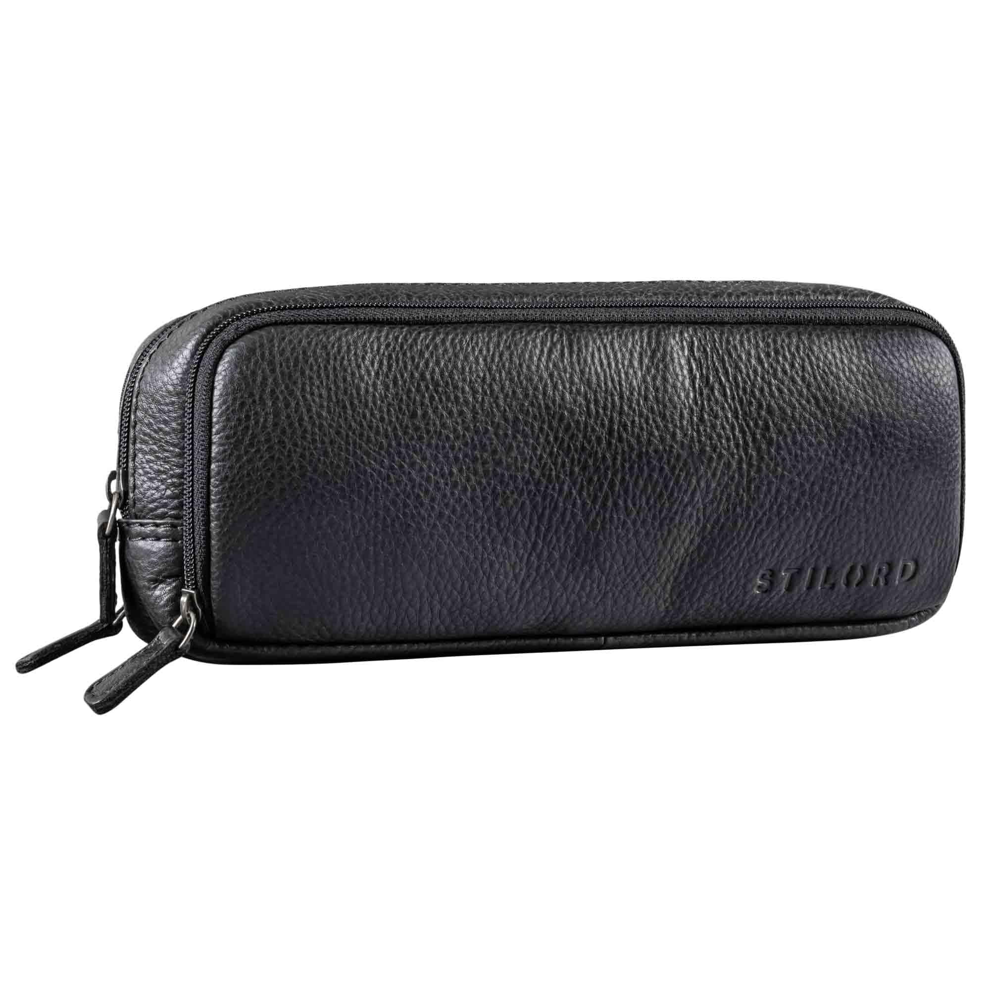 STILORDD 'Flo' Leather Pencil Case Large Pencil Holder Small Pouch Bag Pencil Box Pencilcase Vintage Aesthetic Pencil Cases, Colour:Black