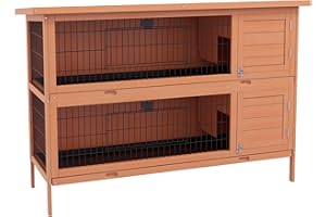 PawHut 54" L 2-Story Large Rabbit Hutch Bunny Cage Wooden Pet House Small Animal Habitat with Lockable Doors, No Leak Tray an