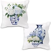 Nvotell Blue and White Chinoiserie Hydrangea Pillow Covers 18x18, Chinoiserie Decor, Farmhouse Blue Floral Grandmillenial Dec