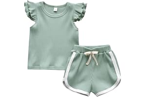 Infant Baby Girls Summer Outfits Ruffle Sleeveless Solid T-Shirt Tops Shorts 2Pcs Clothes Set