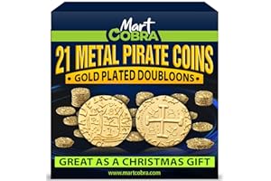 MART COBRA Pirate Coins Metal Gold Coins for Kids - 21 Pieces - St Patrick St Patty Day Leprechaun Fantasy Board Game Toy Doubloons Loot Tokens Monedas De Oro Pirate Props Chest Poker Set Bulk Money Medallion
