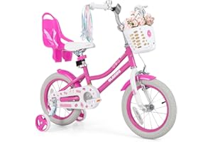 OLAKIDS Kids Bike, 12 14 16 18 20 Inch Toddlers Bike for Girls with Doll Seat Removable Basket Adjustable Seat Handlebar, Han