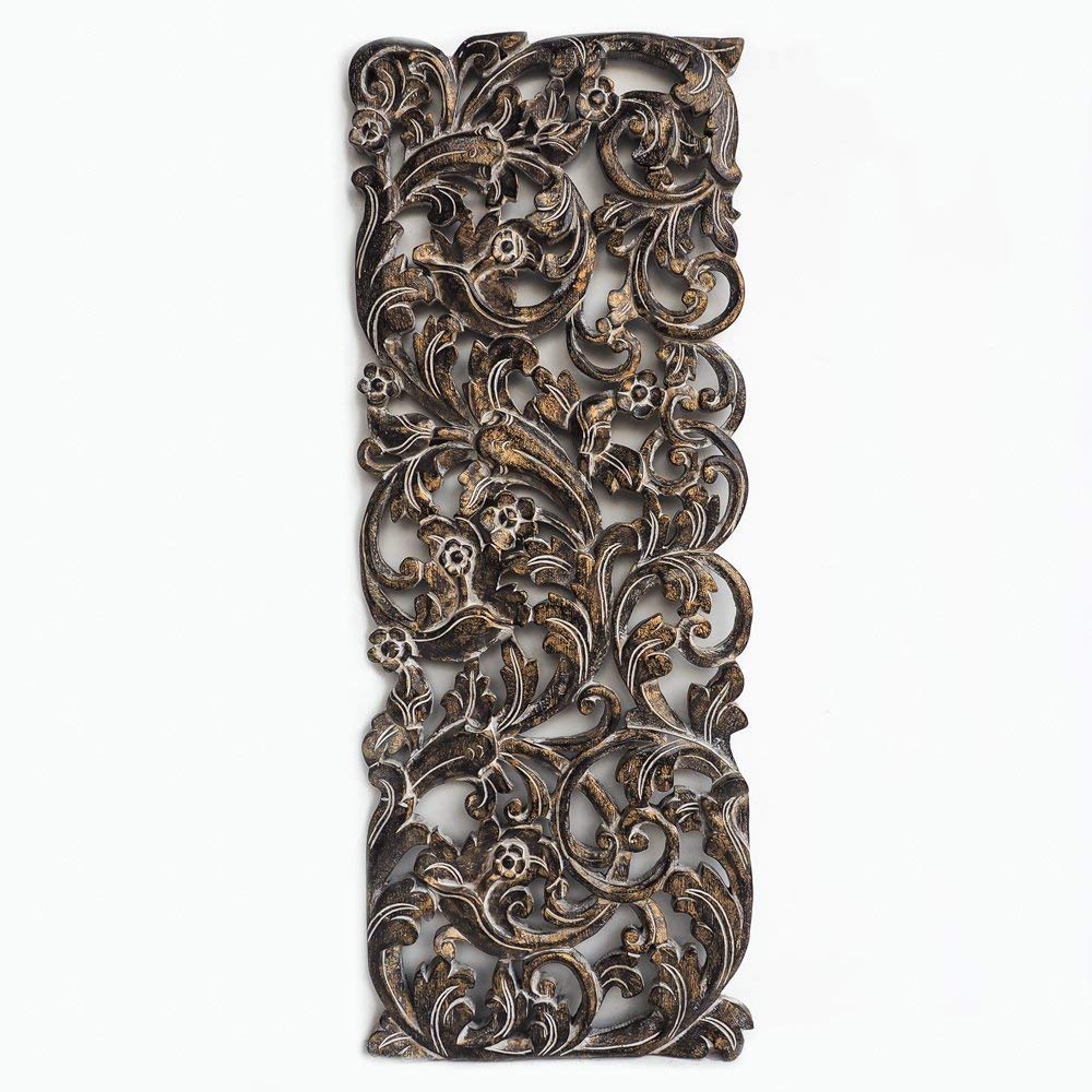 Wall Art Hanging Carved Wood Rustic Wooden Art Crafted Hand Painted Panels Tropical