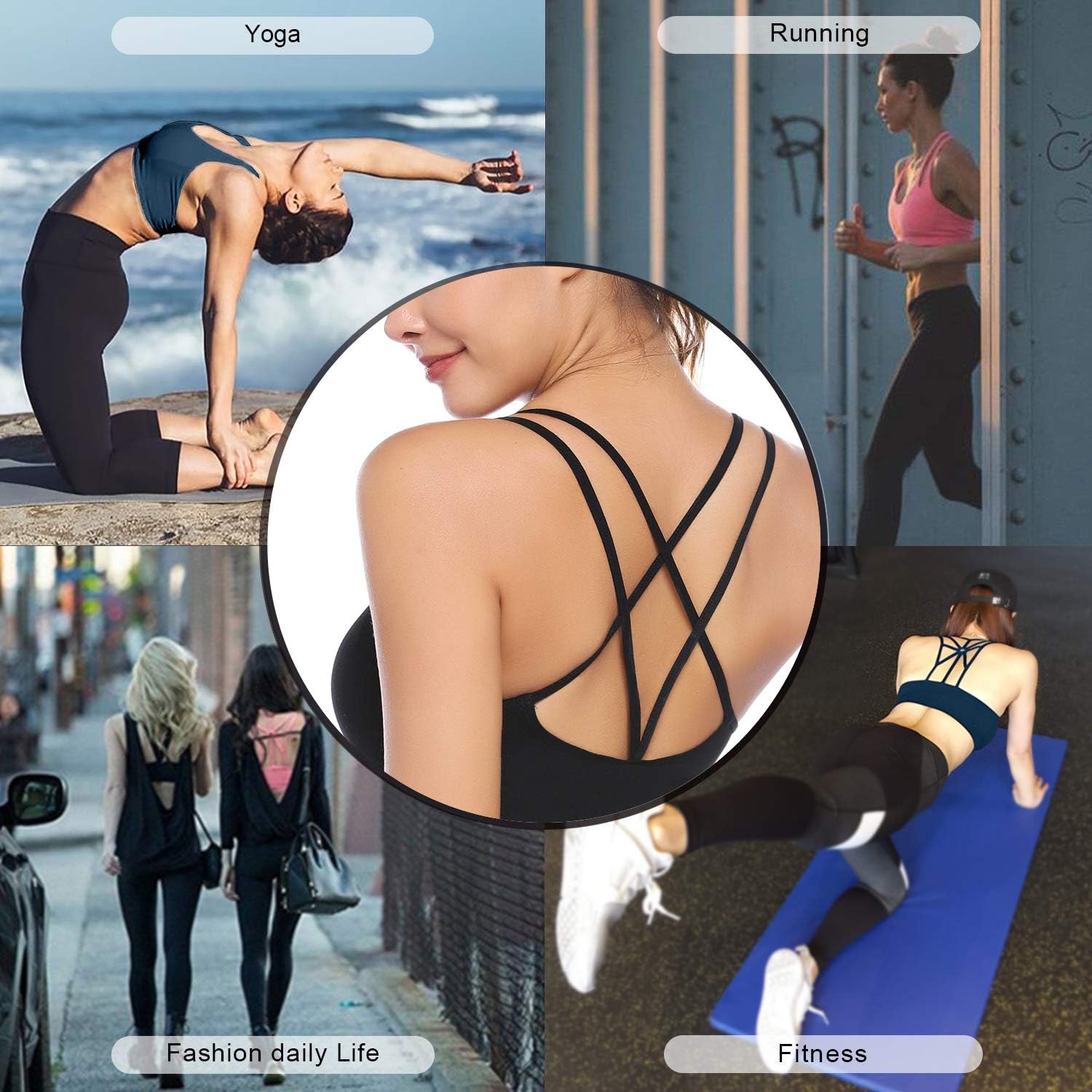 Sykooria 3 Pack Strappy Sports Bra for Women Sexy Crisscross Back for Yoga Running Athletic Gym Workout Fitness Tank Tops at  Women’s Clothing store