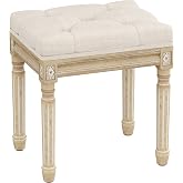 Yusong Vanity Stool Upholstered Bench Seat for Makeup Room, Vintage Small Bedroom Bench Dining Bench with Tufted Fabric for Living Room, Piano Stool with Rustic Wood, Easy Assemble,Beige