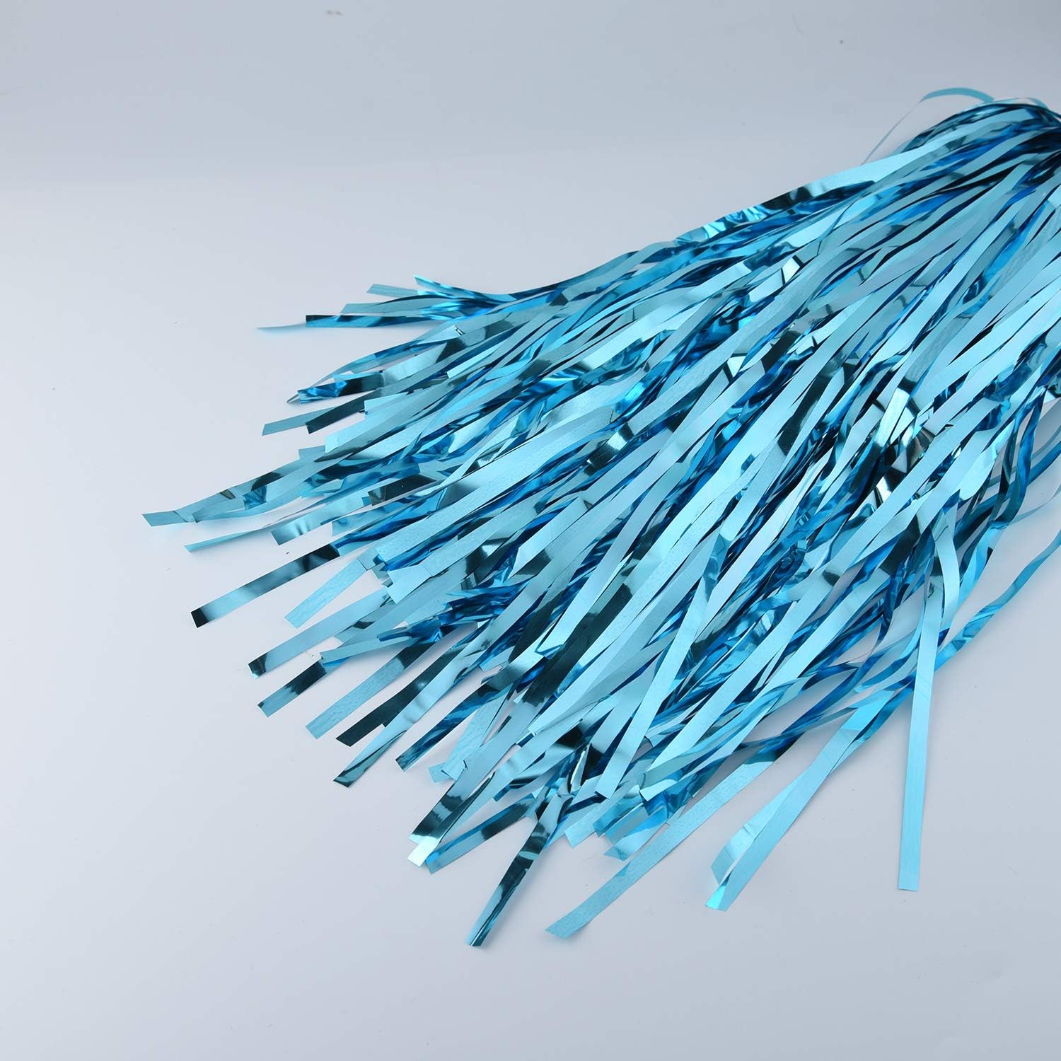 CHRORINE 2pcs 1m x 2.5m Light Blue Metallic Tinsel Foil Fringe Curtains Party Streamers Backdrop for Frozen Mermaid Birthday Baby Shower Bachelorette Bridal Shower Blue Party Decorations - Image 5