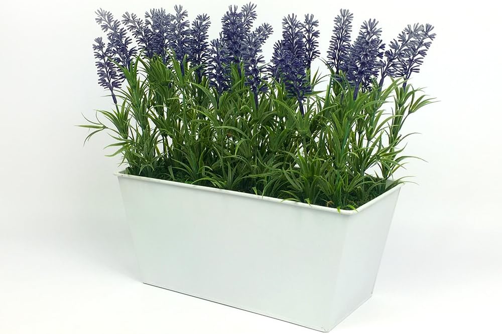 Artificial Lavender in White Tin Planter (Window Box) 30cm, 30cm White - Image 3