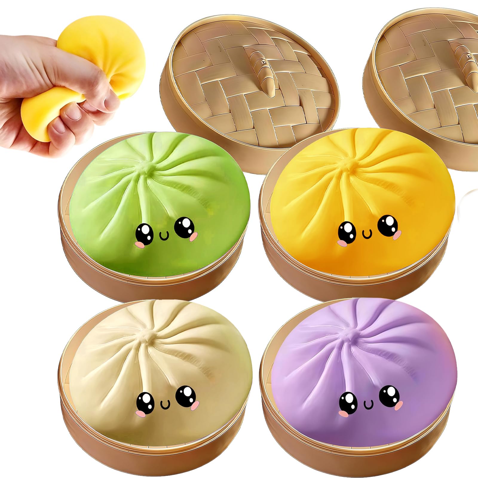 4 PCS Big Glitter Dumpling,Dumpling Squishy, Rainbow Dumplings, Cute Anxiety Relief Fidget, Soft Squeeze Decompression Dough for Adults