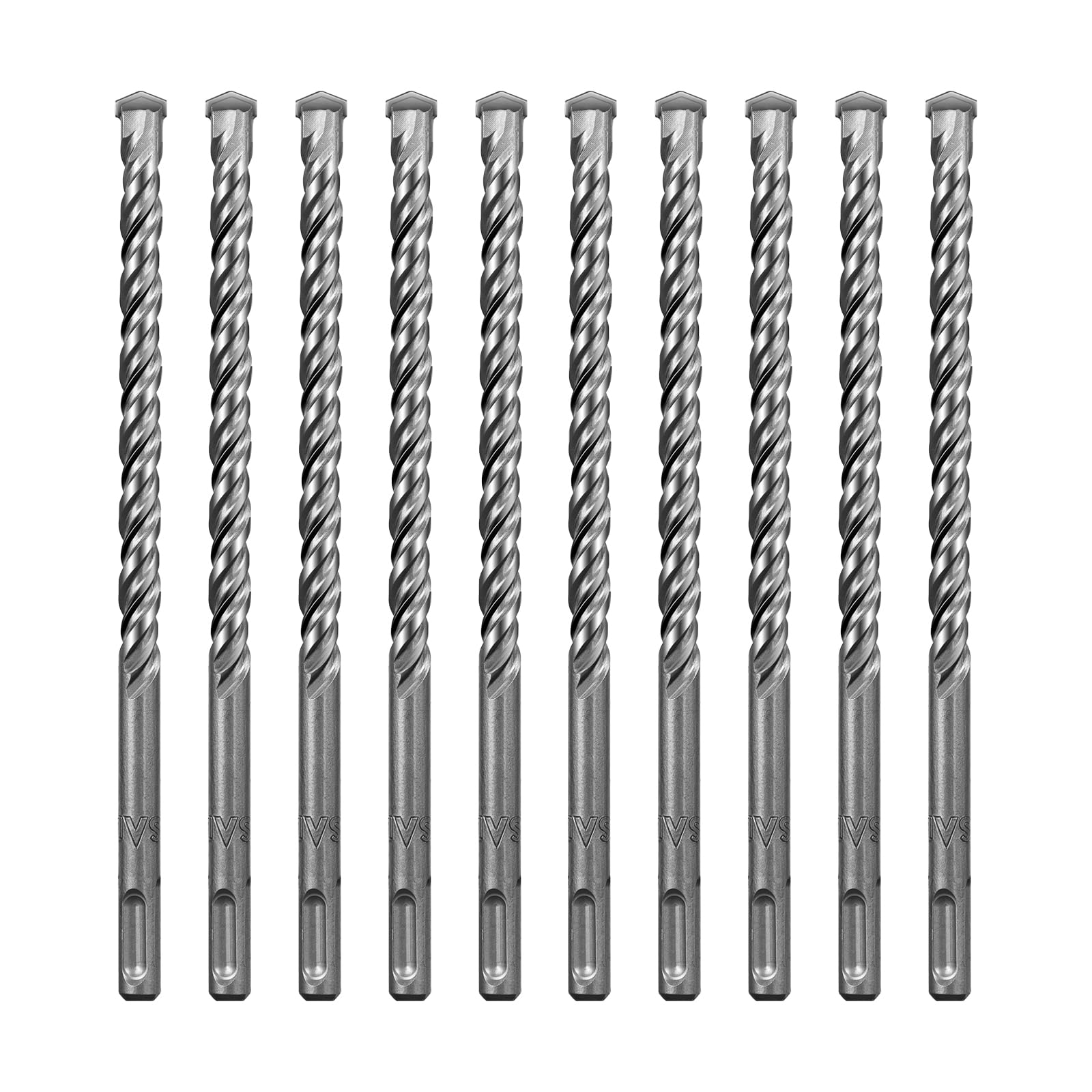 SALI 10PCS SDS Plus Rotary Hammer Drill Bit Kit - Double Thread Tungsten Carbide Tip Suitable for Concrete, Brick, Cement Walls, Stone, 12mm x 210mm Hammer Drill Bits