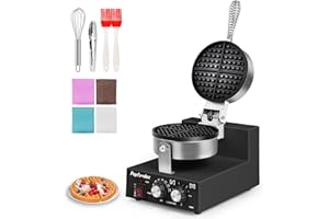 Popfoodex Commercial Waffle Maker for Restaurant, 110V Electric Waffle Maker w/Non-stick and 122–572°F Adjustable Temp, 1200W Profession Waffle Iron with Timer and Heavy Duty, Hotel Waffle Machine