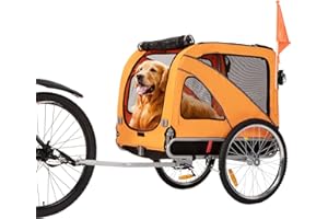 Sepnine & Leonpets Dog Cart of 2 in 1 Large Pet Dog Bike Trailer Bicycle Trailer and Jogger, Foldable Frame with Hand Lock Brakes and Universal Bicycle Coupler (Orange)
