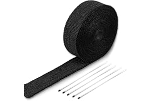 alpmosn 2" x 50' Black Fiberglass Exhaust Header Wrap Roll，Motorcycle Exhaust Accessories Fiberglass Heat Shield Tape with 10pcs 11.8 Inch Stainless Steel Locking Ties