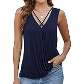 Womens Sleeveless Tank Tops 2026 Summer Casual Criss Cross Wrap Loose Hide Belly Shirts