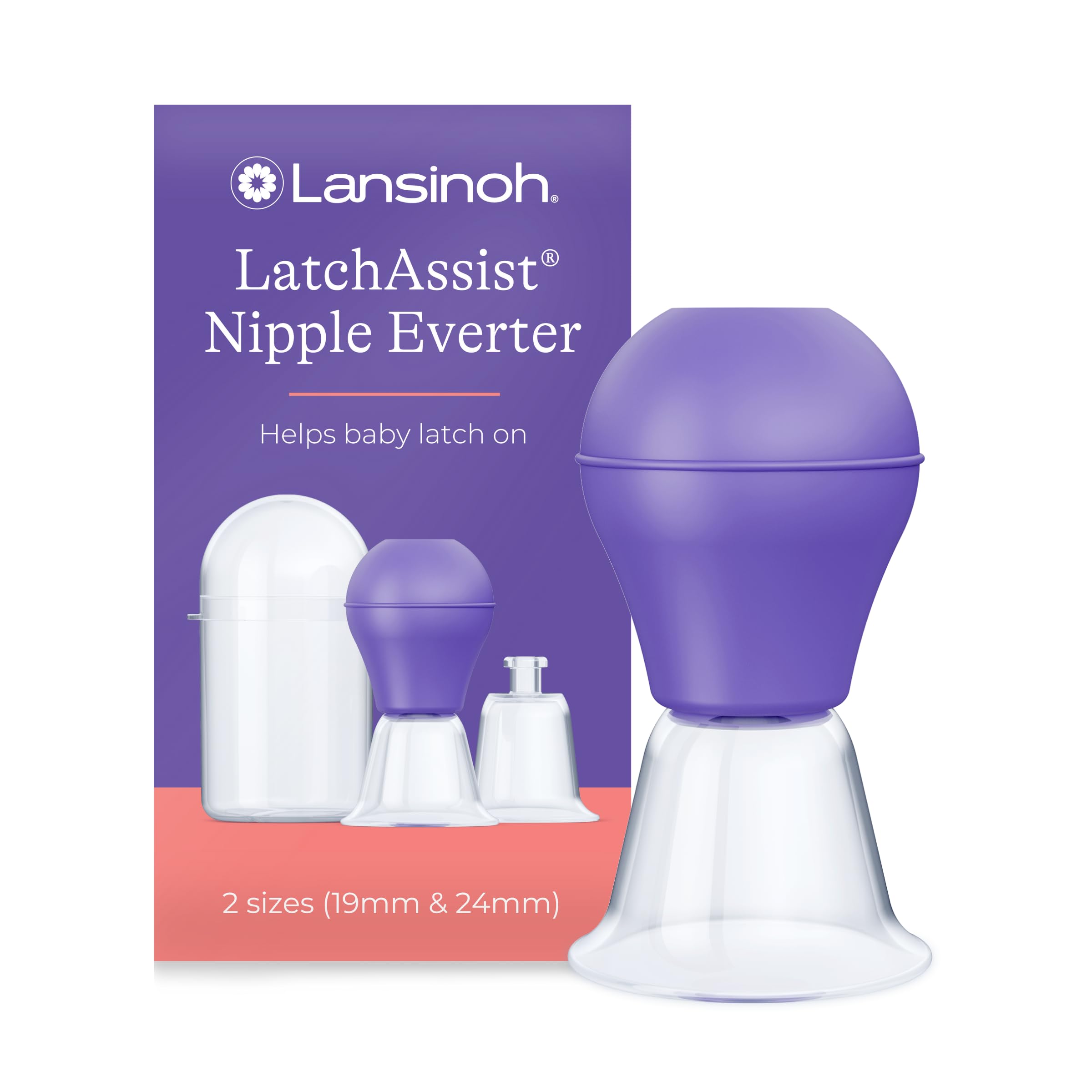 Lansinoh Latch Assist - Flat or Inverted Nipple Correction Breastfeeding Support - Includes Hygienic Case & 2 Size Cones - Breast Feeding Essentials