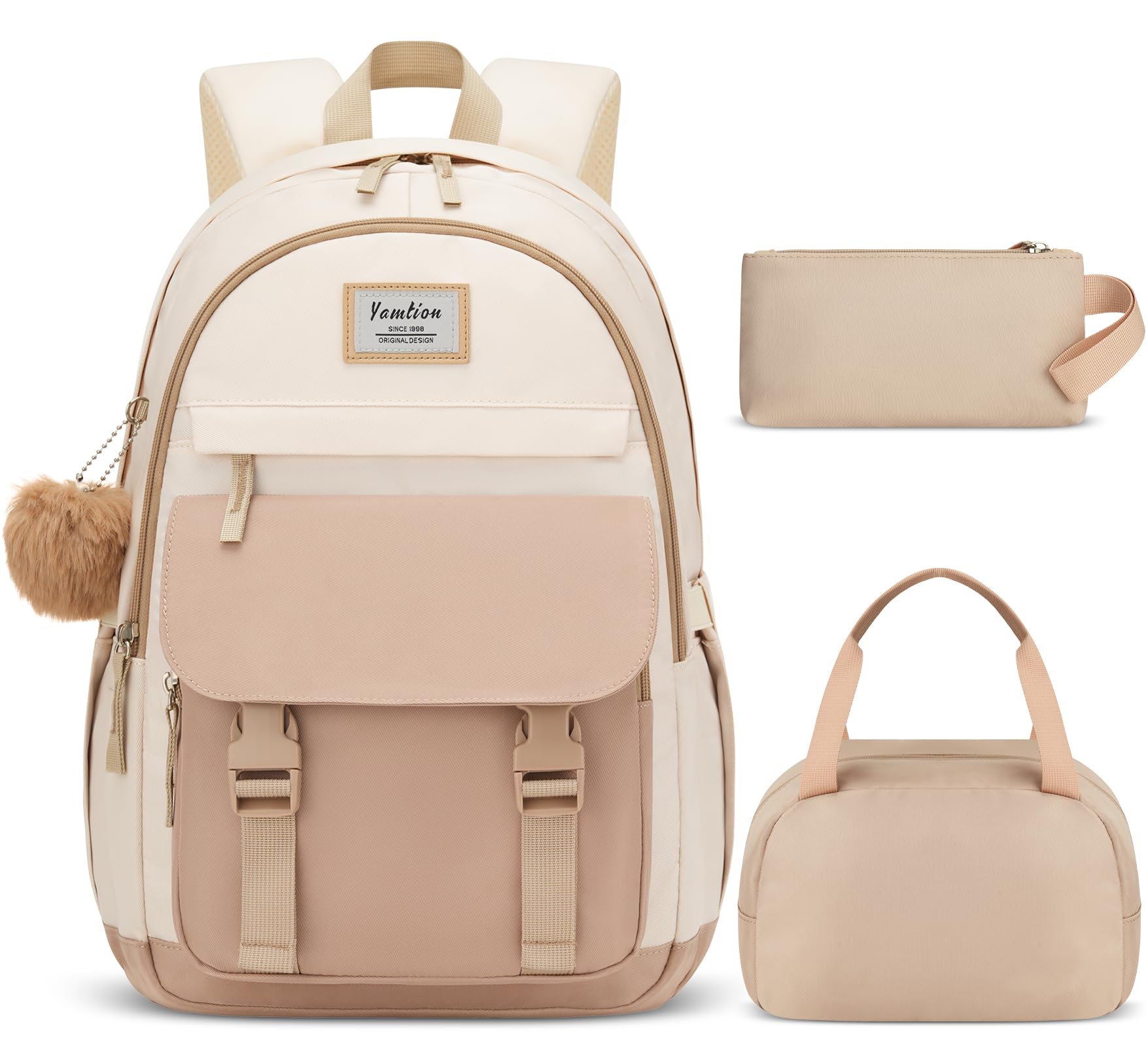 Photo 1 of YAMTION School Backpack 3PCS for Teen Girl and Women,Cute Bookbag 15.6 Inch Kawaii Daypack Sets with Lunch Bag Pencil Case Set for Middle High School Collge Students
