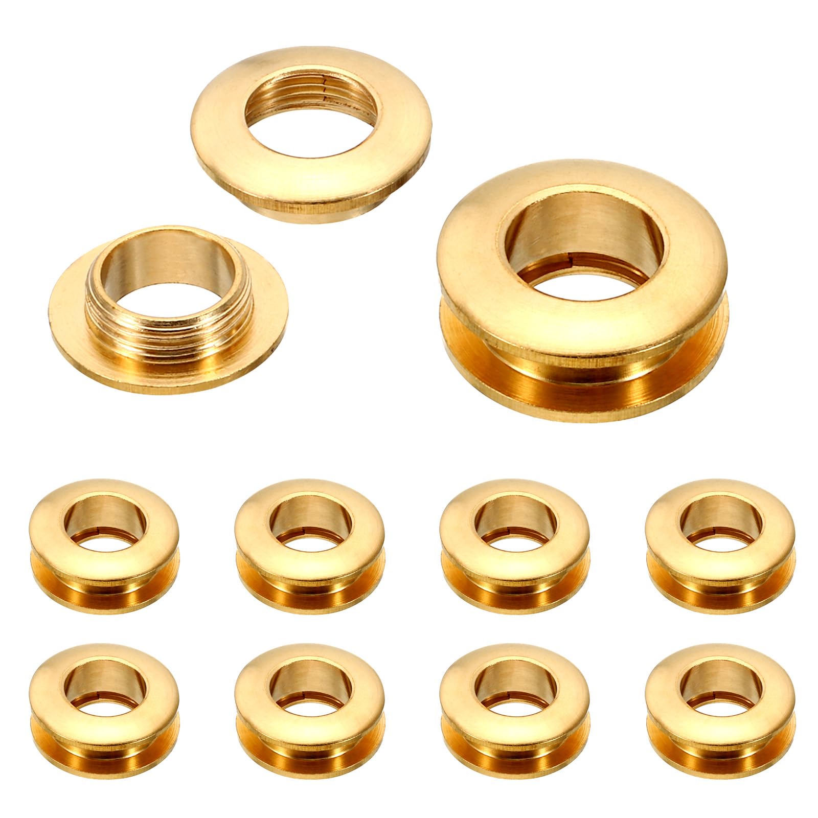 PATIKIL 10.5mm(2/5 Inch) Solid Brass Hole Eyelets, 10 Pcs Arc Surface Self Backing Grommets with Washer for Leather Craft, Brass Tone — image 1