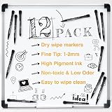 ANYUKE Magnetic Whiteboard Pens 12 Black Fine Tip Erasable Dry Wipe Markers view 3