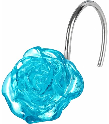 Sapphire Blue Rose Shower Curtain Hooks & Rings – 12-Piece Stainless Steel Set