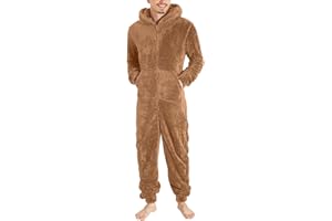 Pajamas for Men Long Sleeve Zip up Loose Hooded Jumpsuit Pajama Set Winter Warm Rompe 1 Piece Suit Fleece Sleepwear