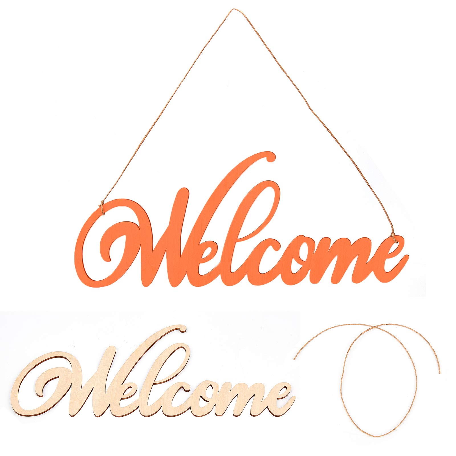 CREATCABIN Welcome Wood Sign Cutout Wooden Letter Sign DIY Block Words Sign for Rustic Front Door Decor Wood Cutout Hanging Sign Halloween Christmas Farmhouse Porch Decorations 11.6" x 4.7"