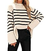 KIRUNDO Women's Striped Knit Oversized Fall Sweaters 2026 Trendy Clothes Crewneck Winter Pullover Sweater Side Split