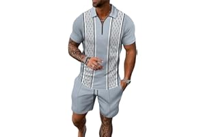 JUDFPIE Men's shorts suit two-piece polo shirt fashion summer sports casual suit men's 1/4 zipper short sleeve