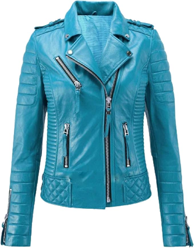 M.M LEATHER Women's Full Sleeves Soft Sky Blue Leather
