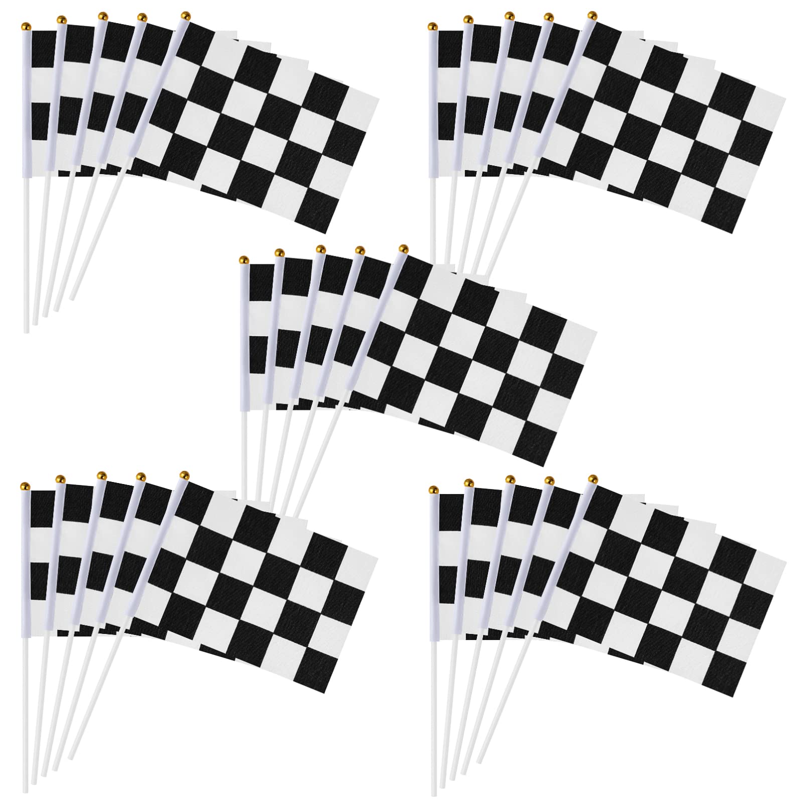 25pcs Checkered Racing Flags Sticks Sports Events Party Waving Flags Race Car Decorations