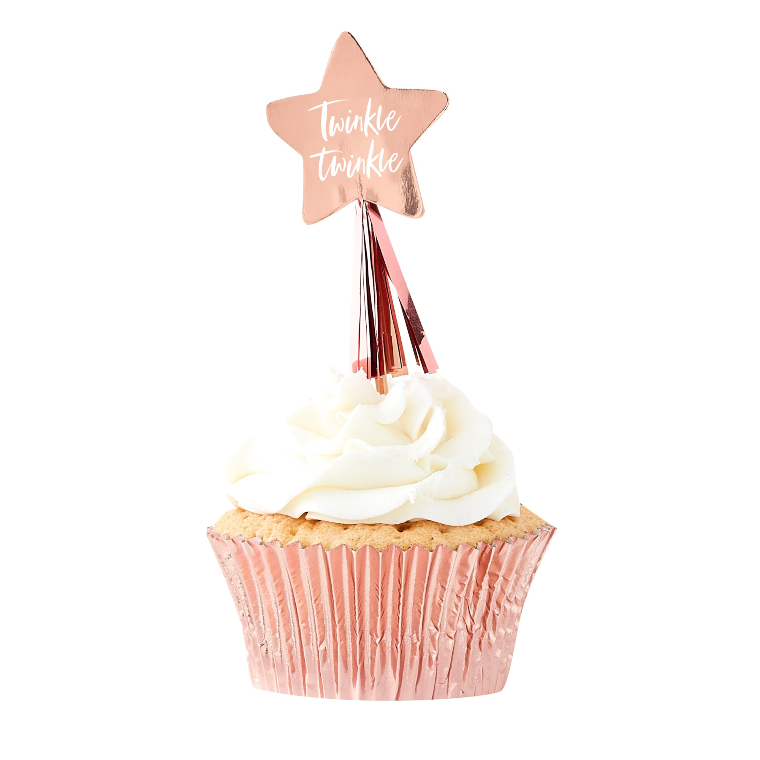 Ginger Ray Rose Gold Foiled Twinkle Twinkle Star Party Cupcake Toppers - 12 Pack - Twinkle Twinkle