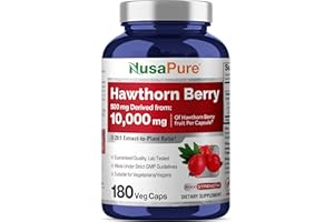 NusaPure Hawthorn Berry 20:1 Extract, 500 mg Equivalent to 10,000 mg 180 Veg Caps, Suitable for Vegetarians, Vegan, Non-GMO Dietary Supplement