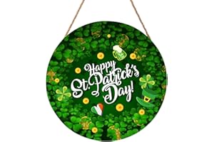 HAROONI Happy St Patricks Day Wreath Front Door St Patrick's Day Welcome Sign Green Shamrock Clover Hanging Sign St Patricks Day Outdoor Decorations Wall Pediment Plaque for Home Porch Wall 12"x12"