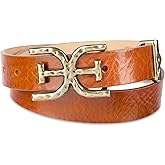 Sam Edelman womens Double-e Plaque Logo Hammered Buckle and Loop Leather Belt for Jeans, Dresses and Trousers
