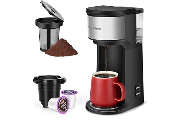 Ranbomer Single Serve Coffee Maker, K Cup and Ground Coffee Machine 2 in 1, 6 to 14 Oz Brew Sizes, Mini One Cup Coffee Maker 