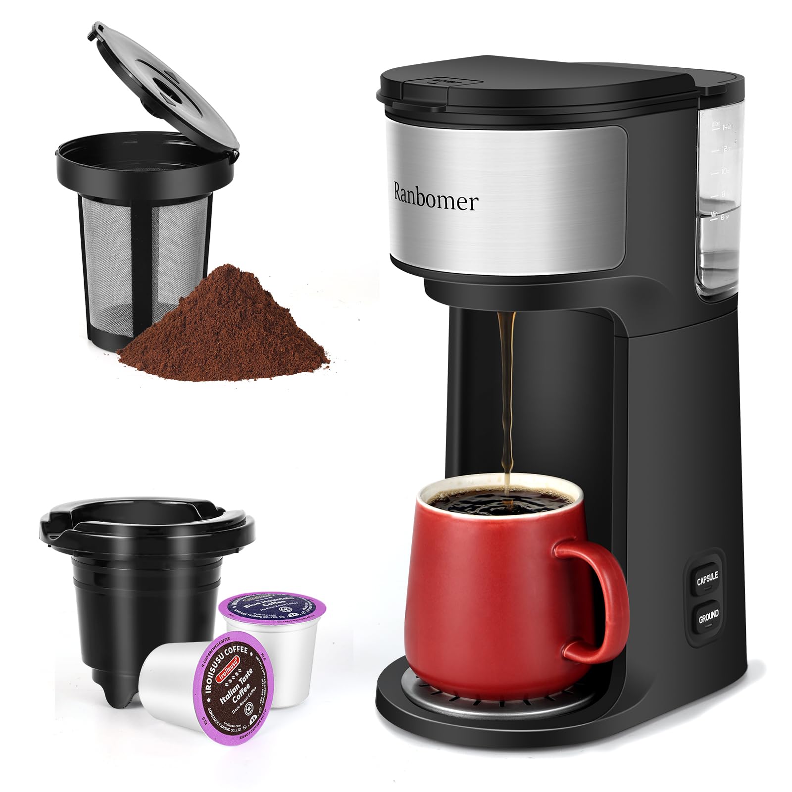 Photo 1 of Ranbomer K Cup Coffee Maker. Pod Coffee Machine,Single Serve coffee machine or Ground Coffee Machine 2 in 1,Ground Coffee Maker,14 Oz.
