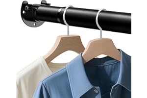 fruui Closet Rod 17-54 IN, Heavy Duty Closet Hanging Rod for Clothes, Adjustable Closet Rods for Wardrobes Storage Laundry RV Bathroom, Easy Install, Black