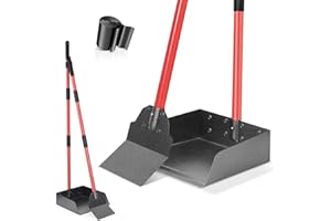 CJYMMFAN Dog Pooper Scooper Tray and Shovel Kit, Heavy Duty Dog Poop Scooper with Adjustable Metal Long Handle, Portable Large Dog Poop Picker Upper with 10 Waste Bag for Yard, Walks, Grass & Garden Leaves