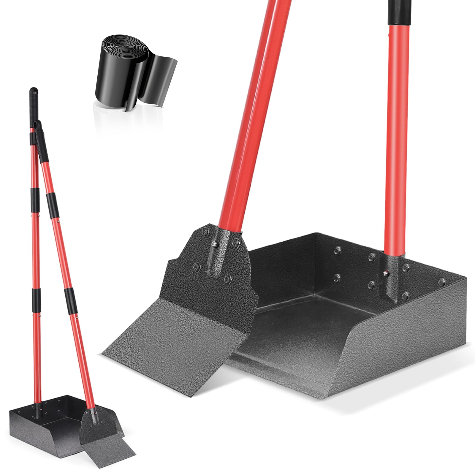CJYMMFAN Dog Pooper Scooper Tray and Shovel Kit, Dog Poop Scooper with Adjustable Metal Long Handle, Portable Dog Poop Picker Upper with 10 Waste Bag for Yard, Grass & Garden