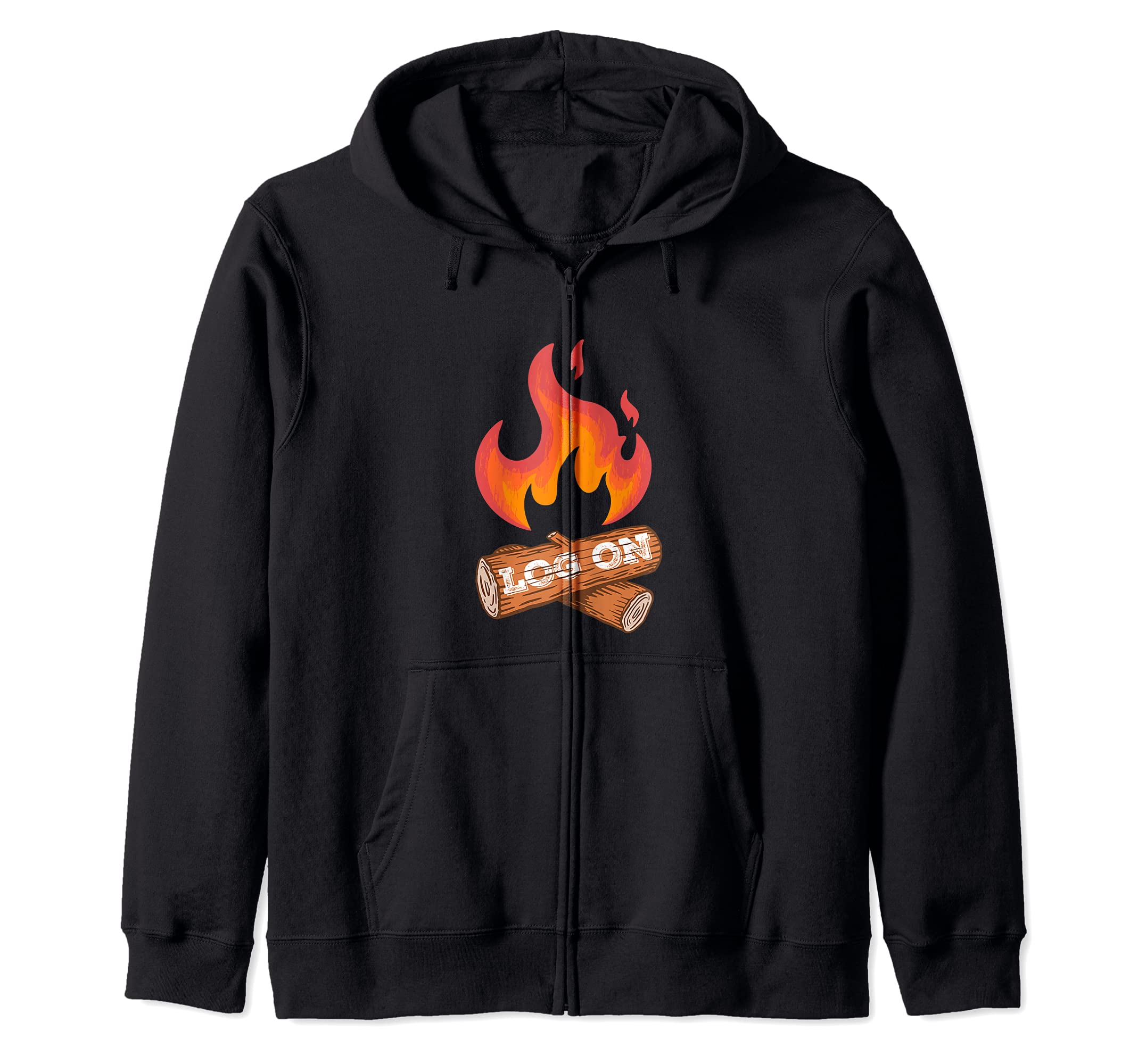 Log On Funny Camping Pun Campfire Bonfire Backyard Fire Pit Zip Hoodie