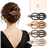 Amlaidu Matte Large Flat Hair Clips for Thick Hair, French Claw Clips for Women, Lay Flat Duckbill Hairclips, Non-Slip, Strong Hold - Black, Dark Light Brown, Beige, 4Pcs