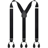 Y Back Button 1.4" Suspenders for Men with Stylish Leather Button Ends Long Lasting Stretch Ultimate Fashion