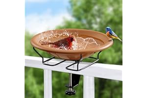 Jealoeur Bird Bath Deck Mounted 12 Inches, Deck Adjustable Steel Clamp 3.5 Inches, Balcony Railing Birdbaths Unheated(Brown)