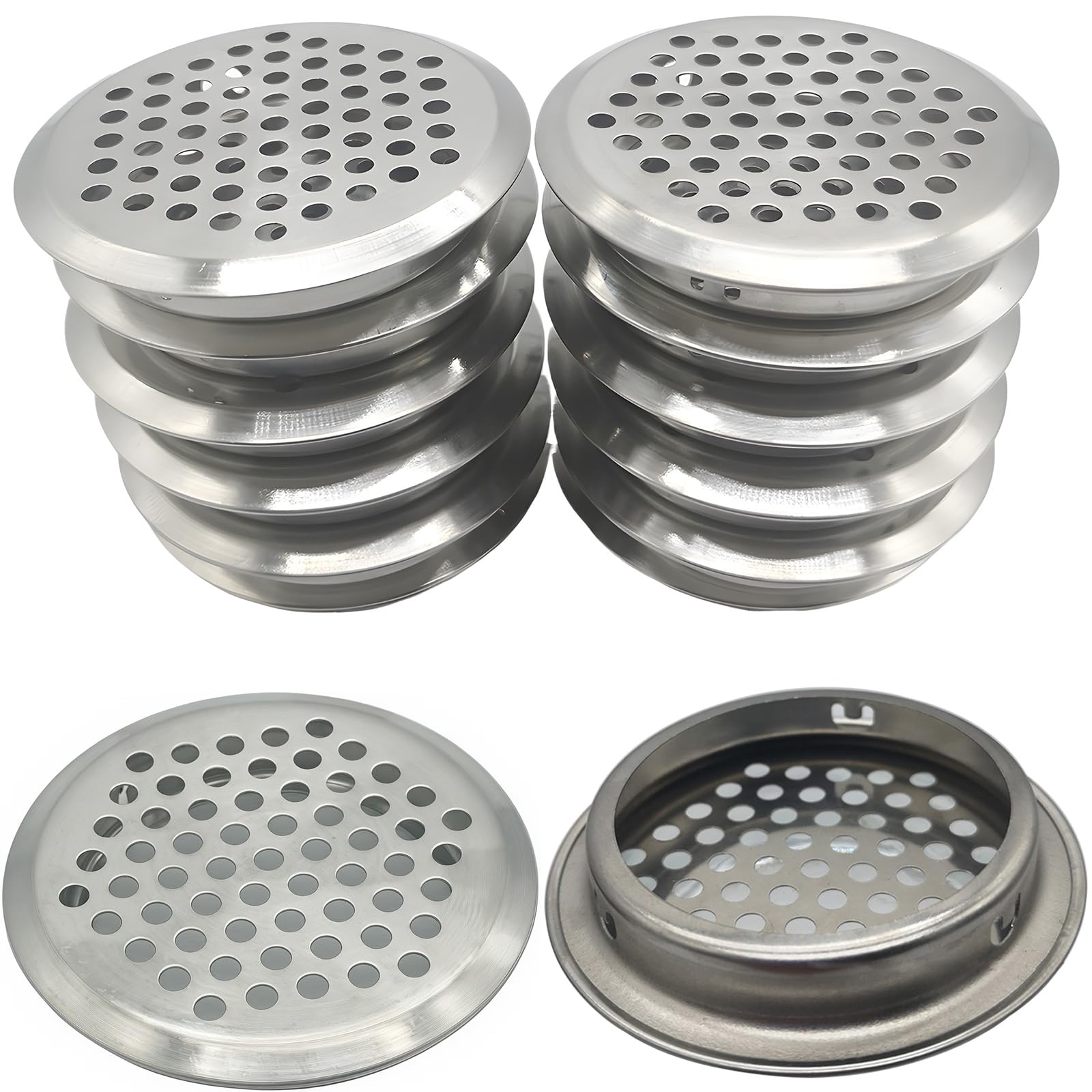 CTRICALVER 12 Pcs Stainless Steel Air Vent Hole Ventilation Louver| Round Shaped, Round Shaped Mesh Hole|53mm Round Ventilation Grille for Kitchen, Bathroom, Cabinet, Wardrobe, or Shoe Cabinet