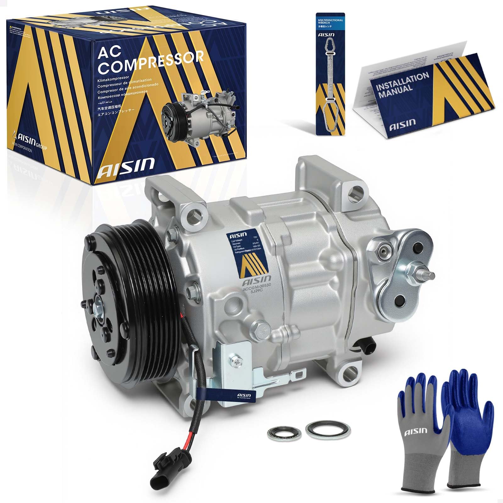 Photo 1 of AISIN AFTERMARKET ACCGM-00530 Air Conditioner AC Compressor - Compatible with Chevrolet Silverado GMC Sierra 2500/3500 HD 2015-2023, Silverado 4500/5500 2019-2020 - 6.6L