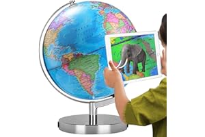 TTKTK AR Illuminated World Globe for Kids - Rewritable Colorful Easy-Read High Clear Map, Educational Interactive STEM Toy, Light Up Lamp, Night Light LED Decor