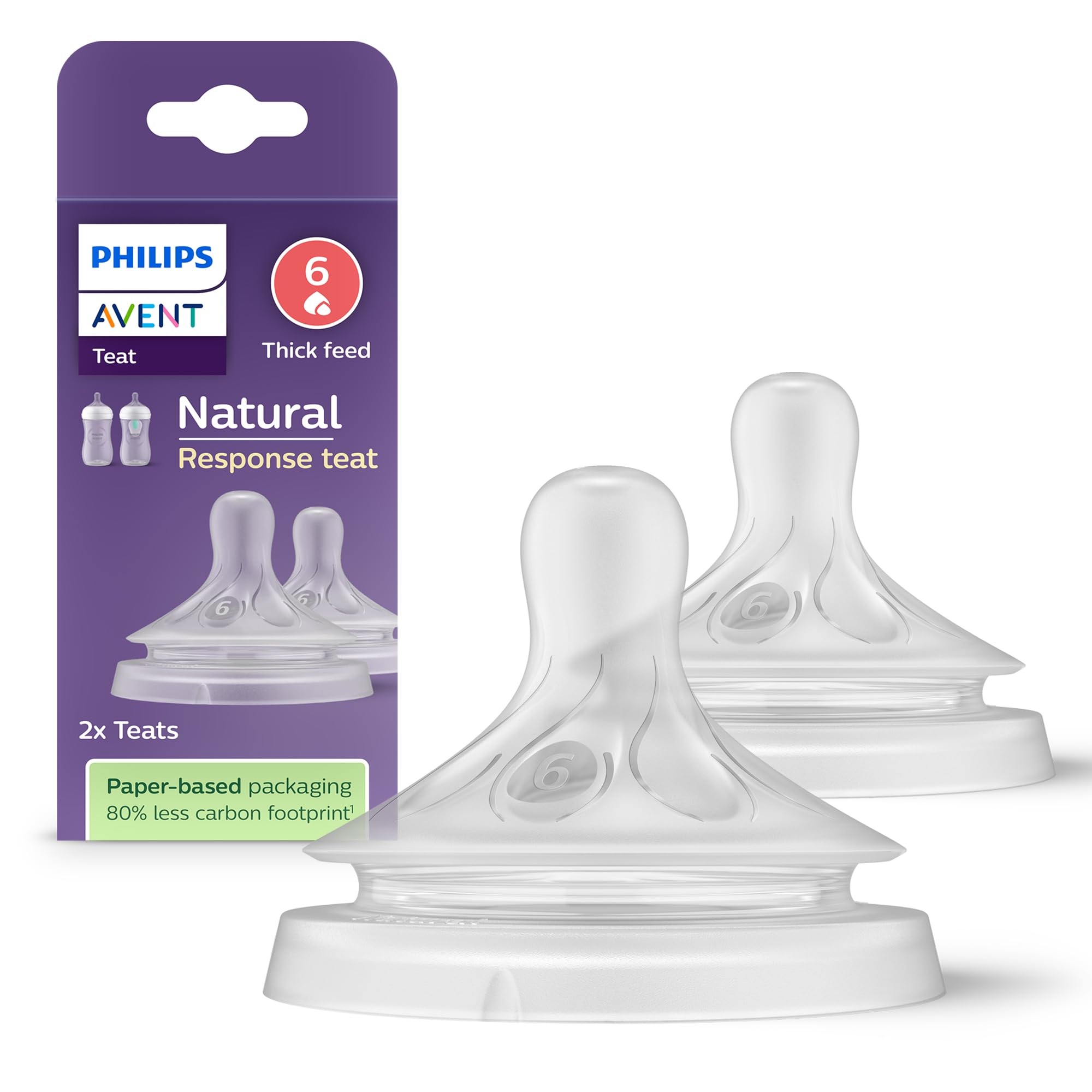 Philips Avent Natural Response Bottle Teat - 2 x Baby Bottle Flow 6 Teats for Babies Aged 6+ Months, BPA Free (Model SCY966/02)
