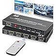 BolAAzuL 4K HDMI Matrix Switcher - 4x2 HDMI Multi-Viewer, 9 Viewing Modes, IR Control for TV, Gaming, Projector